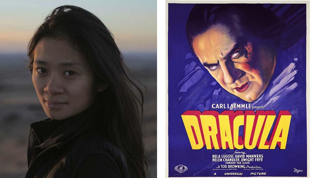 Chloe Zhao et l'affiche d'un vieux film Dracula
