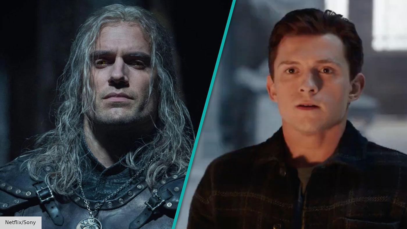 Henry Calvill incarnant Hexer Geralt dans the Witcher à coté de Tom Holland le Peter Parker de Spiderman