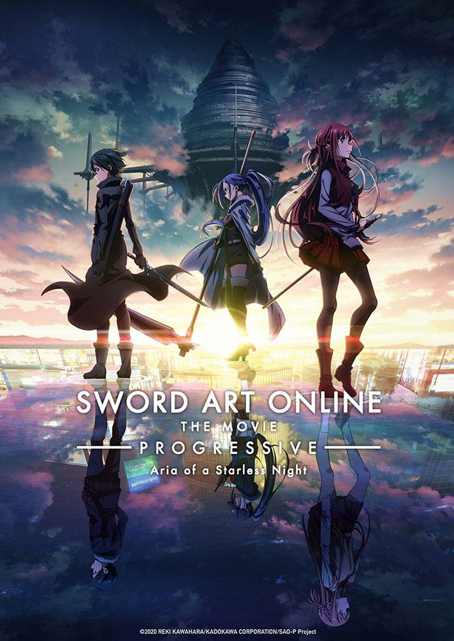 Affiche de Sword Art online Le film Progressive Aria a Starless Night avec Kirito, Asuna et Mito sous l'Aincrad